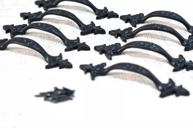 8 Cast Iron Handles Gate Pull Shed Door Barn Handle Drawer Pulls Durable Black 2