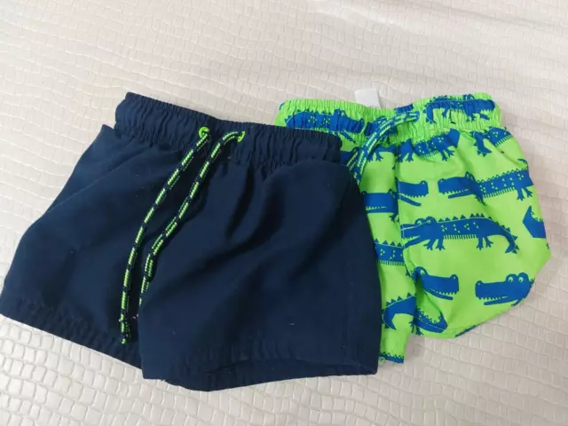 2 Prs Toddler Boys Swimming Shorts Costume/Beach Blue/Green Crocodile Swimwear