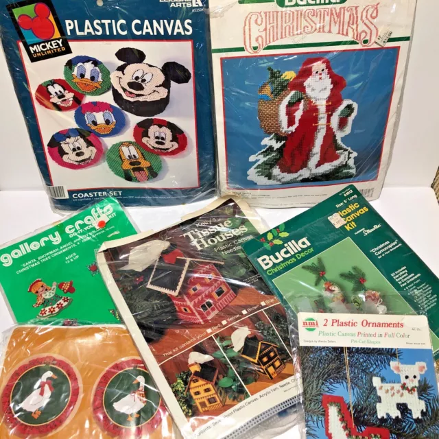 Lote de 7 Lona de Plástico con Aguja Abierta Artesanía Mickey Mouse Bucilla de Navidad +