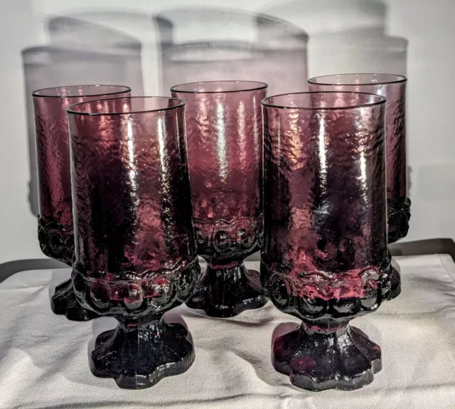 5 Vtg Tiffin Franciscan Madeira Plum Purple Amethyst 6 1/2" Glasses UV Reactive