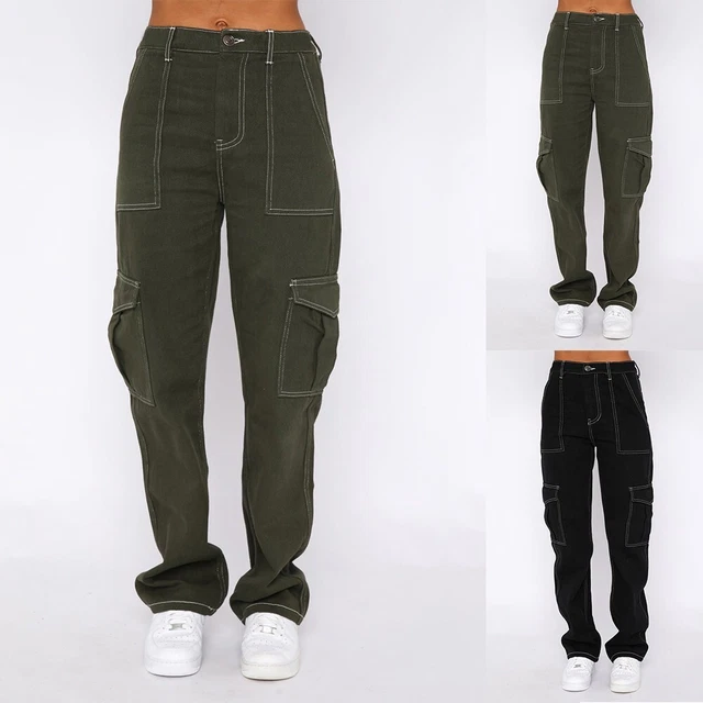 Pantalon Cargo Femme Coupe Relaxed - Style Y2K Militaire Beige Léger Avec Élastique