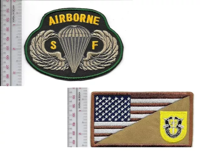 Green Beret US Army 1st Special Forces Group ABN & SF Parachute Wings Vel Hooks