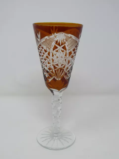 Czech Bohemian Cut To Clear Amber Crystal Champagne Flute Glass