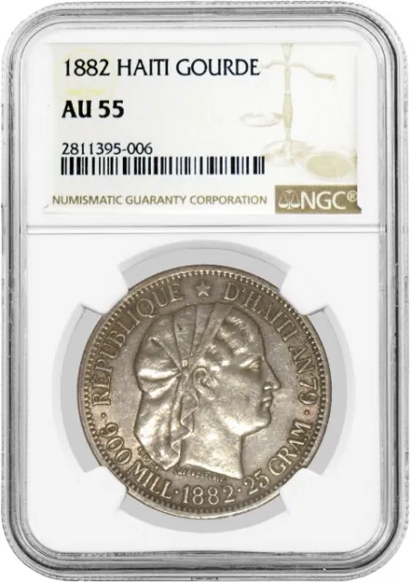 1882 Republic Of Haiti Gourde Silver NGC AU55 About Uncirculated Coin #006