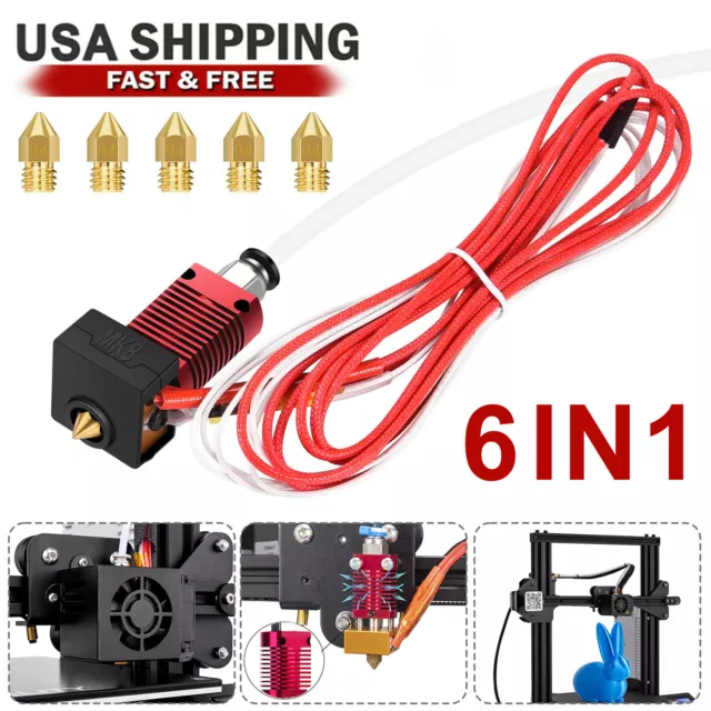 6in1 3D Printer Extruder Heater Hot End Nozzle Kit for Creality Ender-3/3 PRO/5