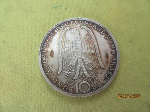 German 1995 Commerotave 10 DM Coin "50 Jahre Mahnung zu Frieden und Versohnung"