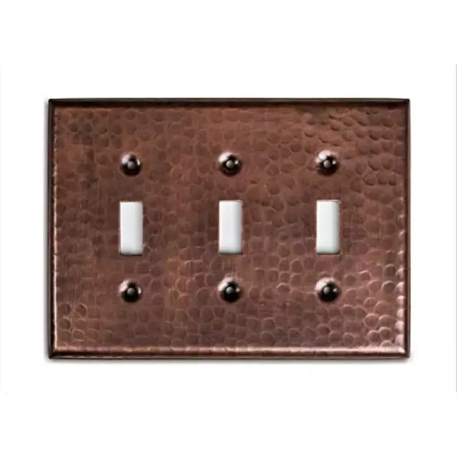 Monarch Abode Wall Plate Switch Hand Hammered 3 Gang Toggle Cover Metal Copper