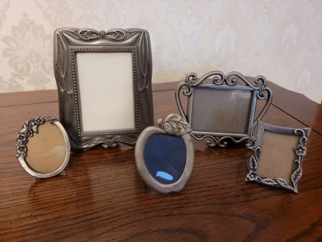 Lot Of 5 Vintage Pewter Metal Oval Christmas Photo Picture Frames #5