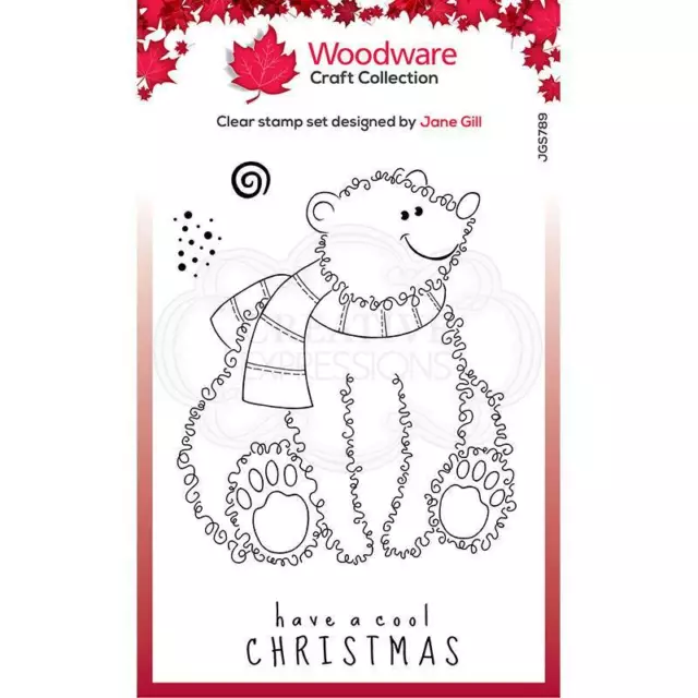 Woodware Festive Fuzzies Polar Bear 4 Pce Clear Stamp Set Christmas Card Making