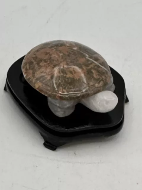 Quartz Tortoise Figure With Stand Opaque Body Brown Shell Turtle Figurine