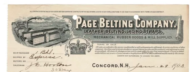 1903 Page Belting Co graphic Letterhead Concord NH Factory Bird's Eye View