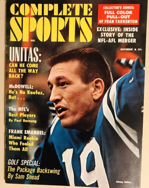 VINTAGE Complete Sports Magazine November 1966 Johnny Unitas Colts NFL Football