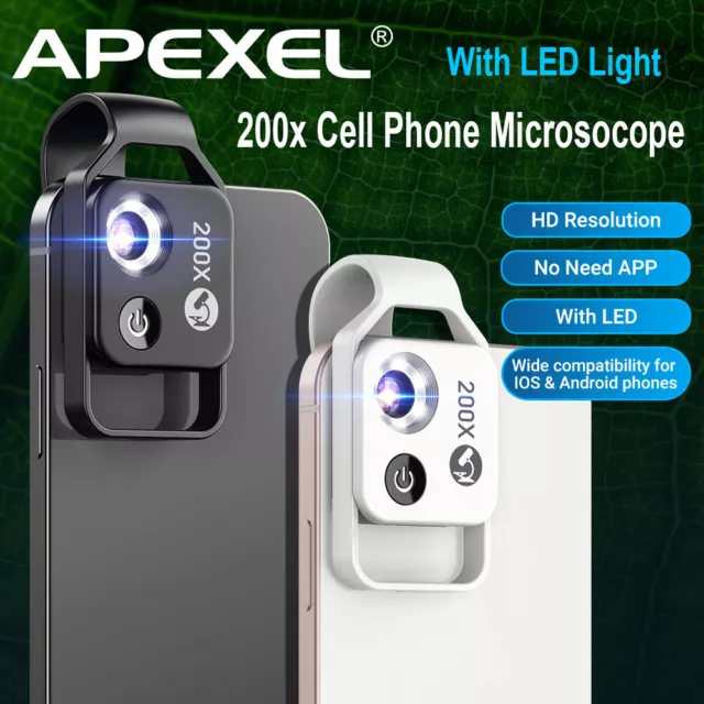 APEXEL 200X Clip Magnifier Loupe Microscope With LED CPL For iPhone Mobile Phone