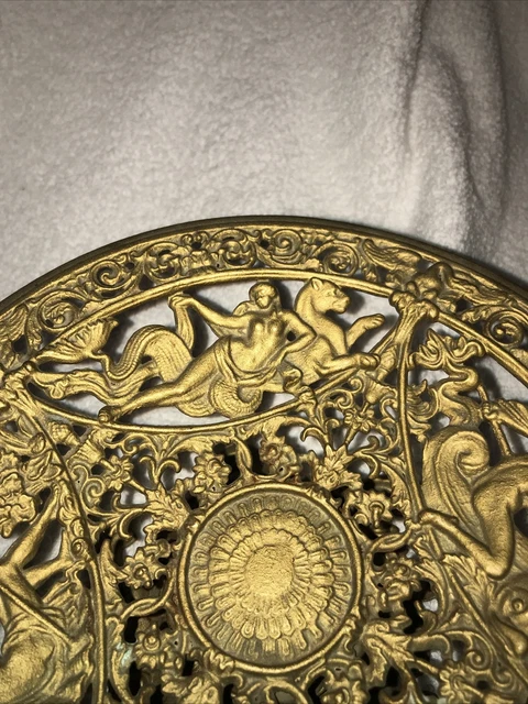 ANTIQUE BEAUTIFUL HEAVY BRASS ORNATE VERY DETAILED TRAY Or DISH -Signed 2