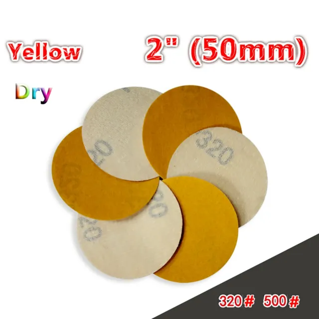Hook and Loop 2"50mm Yellow Dry Sandpaper Abrasive Sanding Discs 320# 500# Grit