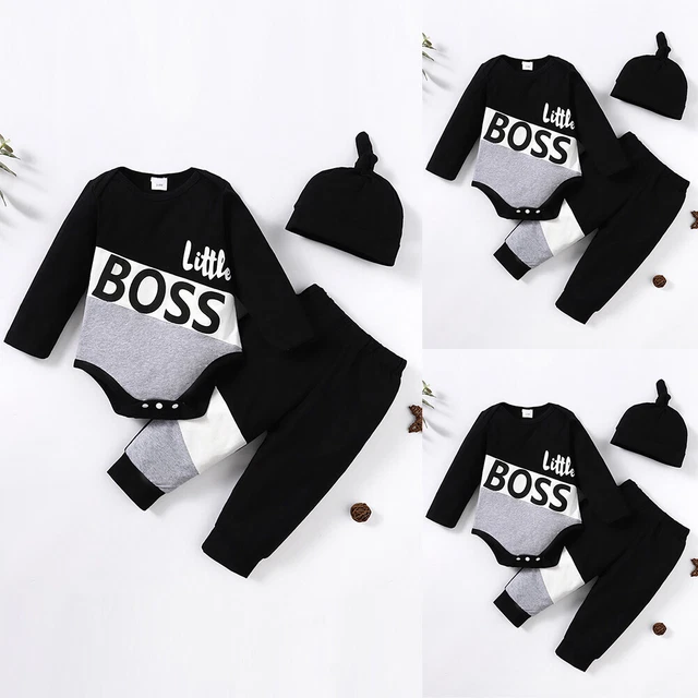 3PCS Newborn Infant Baby Boy Romper Tops Pants Hat Tracksuit Clothes Outfits Set