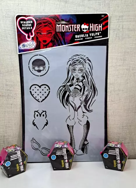 Mattel Monster High - 3x Monster Minis Serie 1 + Ghoulia Yelps Schablone - Neu