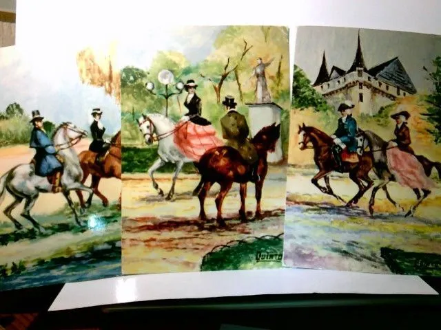 Reiter / Pferde. 3 x Alte Ansichtskarte / Postkarte / Künstlerkarte farbig von Q