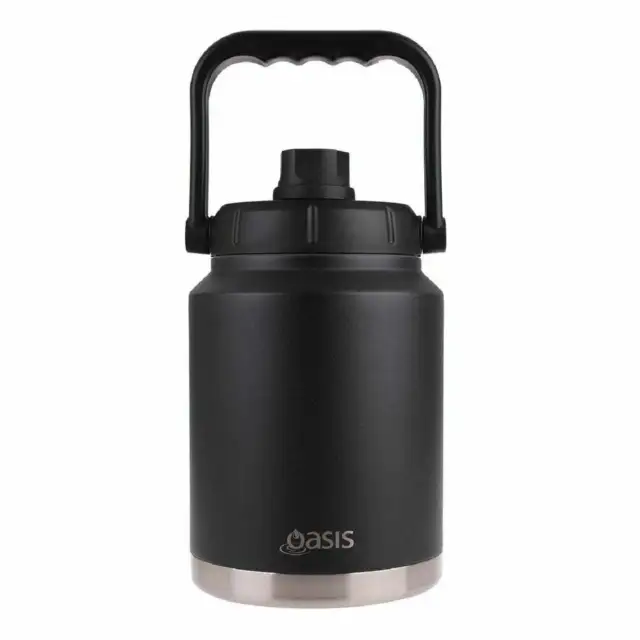Oasis Stainless Steel Insulated Jug Water Bottle w/ Carry Handle Black 2.1L