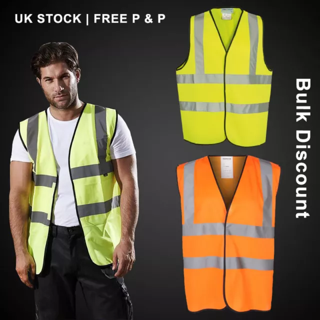 Mens Yellow or Orange HIGH VISIBILITY Vest Safety Waistcoat Hi Vis / Viz Jacket