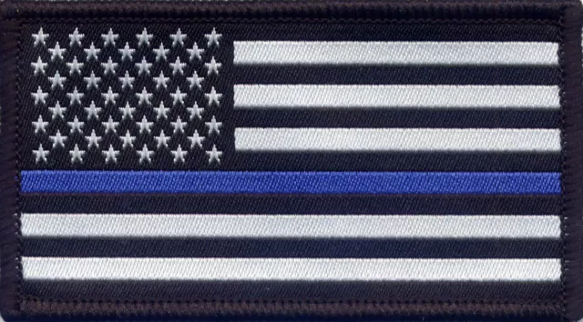 Police The Thin Blue Line Woven Badge Patch USA Stars and Stripes 8.2cm x 4.5cm