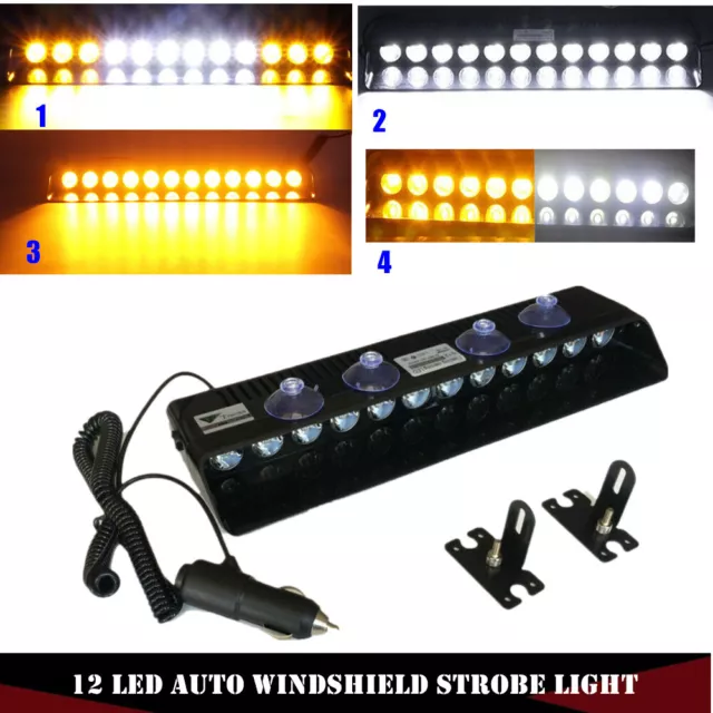 12 LED Car Emergency Warning Beacon Strobe Light Bar Windshield Dash Hazard 12v