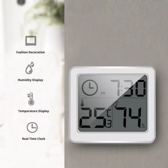 3.2" LCD Thermometer Hygrometer Electronic Temperature Humidity Clock AHS