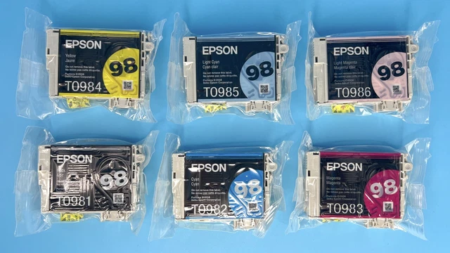 Lot of 6 OEM Epson 98 Ink Cartridges – T0981, T0982, T0983, T0984, T0985, T0986