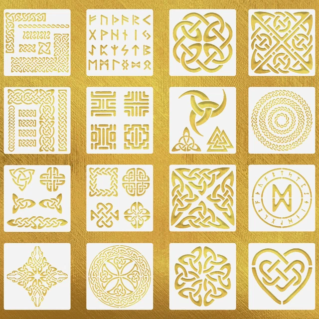 16 Pieces Celtic Knot Stencils 7.87 Inch Viking Symbol Painting Templates Reusbd