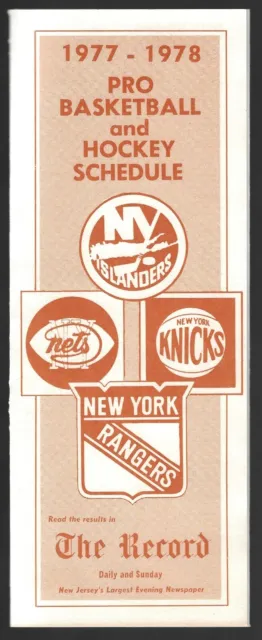 RARE 1977-78 New York Rangers Islanders Knicks Nets NHL NBA Hockey Schedule !!!