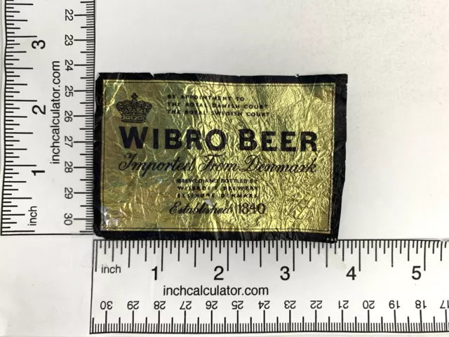 Rare Vintage Gold Foil Wibro Beer Bottle Label Denmark Import Elsinore 2
