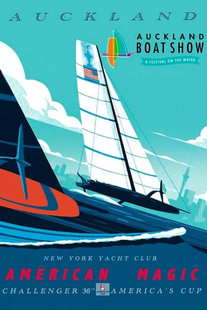 Poster Manifesto Locandina Pubblicità  Sport Vela Stampa Vintage America's Cup