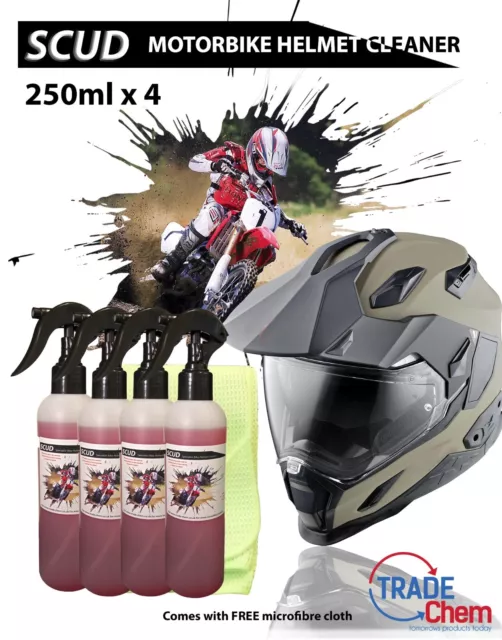 SCUD 250ml x 4 Motor Bike Helmet Cleaner  Degreaser + FREE Microfiber Cloth