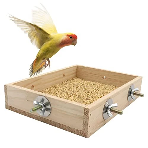 Bird Parrot Wooden Feeding Cups, Natural Wooden Parrot Bird 7.87×5.9 Inches