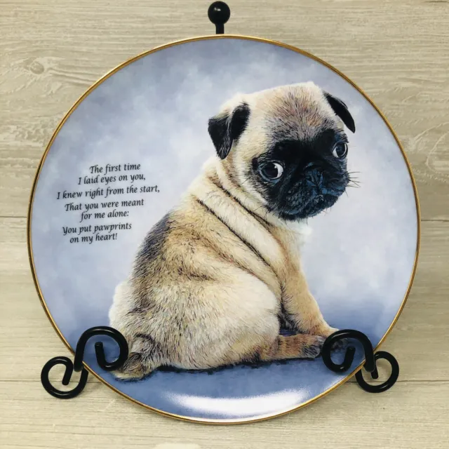 Danbury Mint Fawn Pug Puppy Collector Plate PAWPRINTS ON MY HEART Devoted Pugs