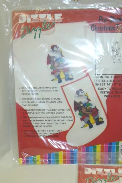 3) Dizzle Pre-Shaded Christmas Iron-On Transfer 14 x 17 Santa Reindeer Bunny 3