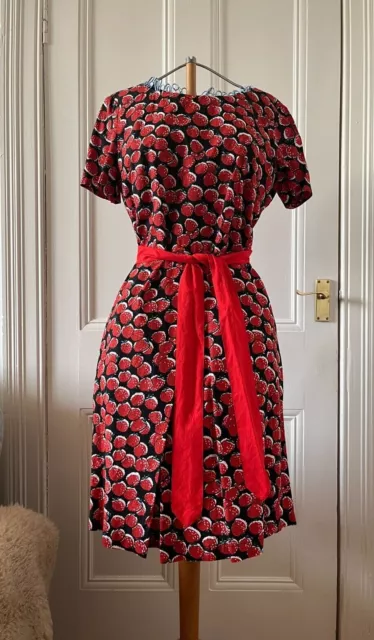 Great Plains Red/Black Strawberry Print Vintage/Retro 50s-style Dress, 12-14/M-L