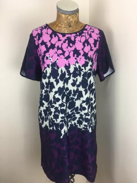 OASIS DRESS SHIFT Jersey floral navy pink MEDIUM short sleeve casual midi