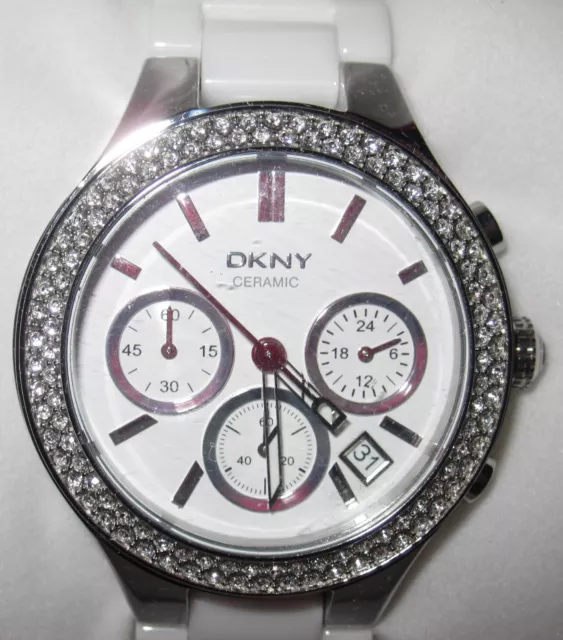 DKNY Silver-tone Glitz White Ceramic Chronograph Watch NY4985 2