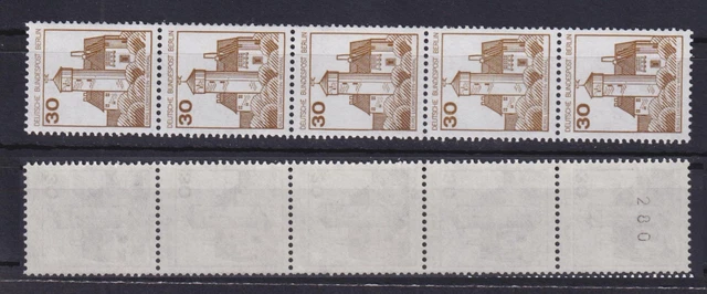 Berlin 534 5er Streifen mit gerader Nummer Burgen+Schlösser 30 Pf postfrisch