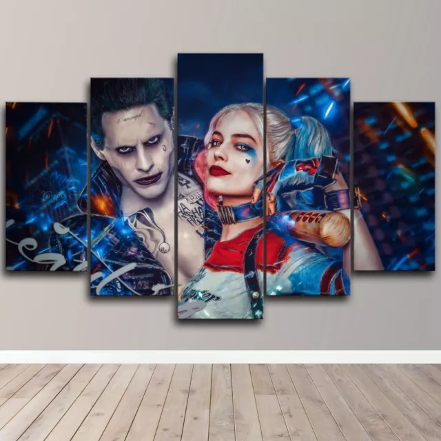 Harley Quinn Joker Action Clown 5 Piece Canvas Wall Art Print Poster Home Decor