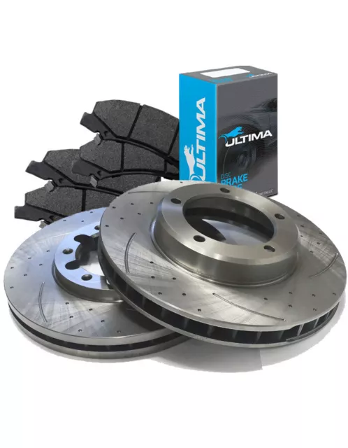 SLOTTED DIMPLED Front 296mm BRAKE ROTORS & ULTIMA PADS COMMODORE VT VX VY VZ