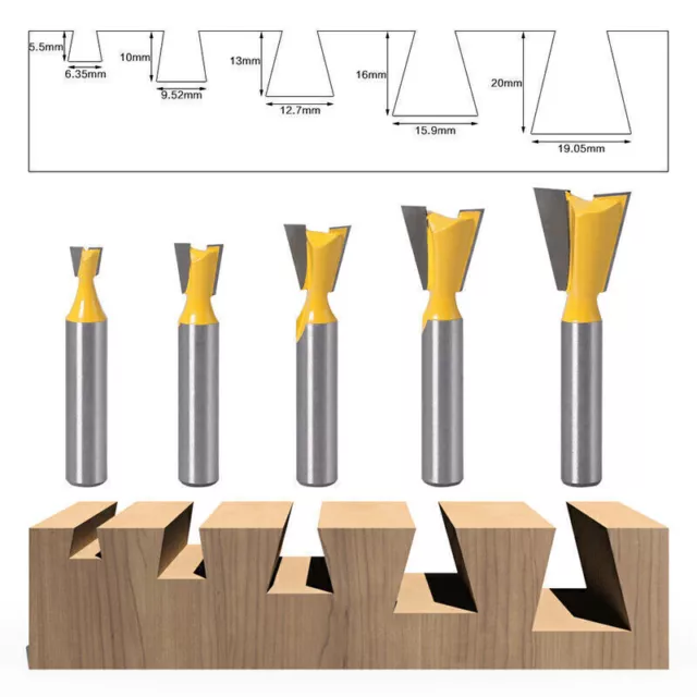 Durable 8mm Shank Carbide Dovetail Joint Router Bit Set Woodworking Cutter Tool