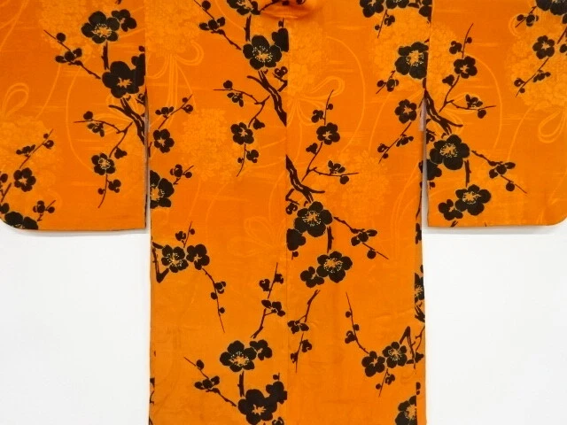 83378# Japanese Kimono / Antique Haori / Mon Kinsha / Branch Ume