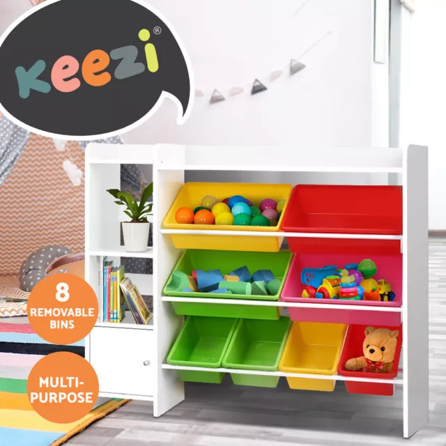 Keezi 8 Bins Kids Toy Box Storage Organiser Rack Bookshelf Drawer Cabinet