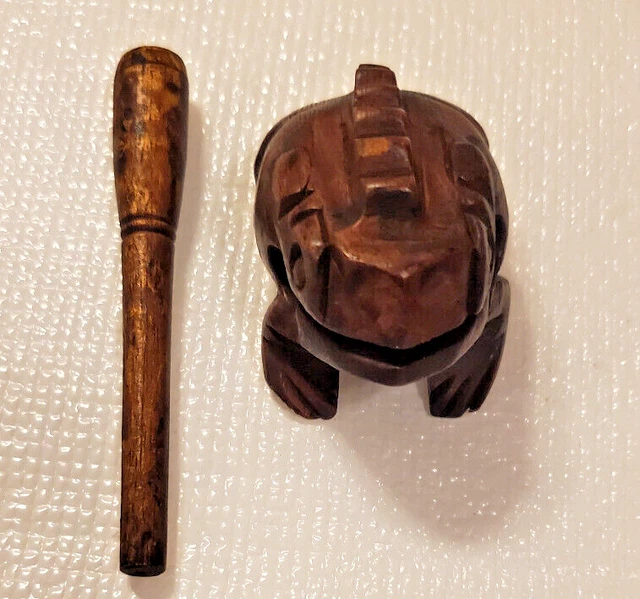 Hand Carved Wooden Frog Toad Guiro Rasp Croak Percussion Music Made in Thailand
