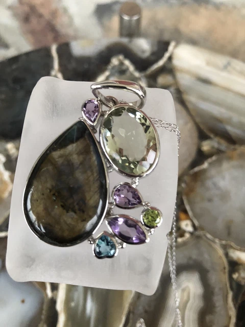 Gem Insider® Sterling Silver Multi Gemstone Pendant w/ 18" Rolo Chain MSRP $199