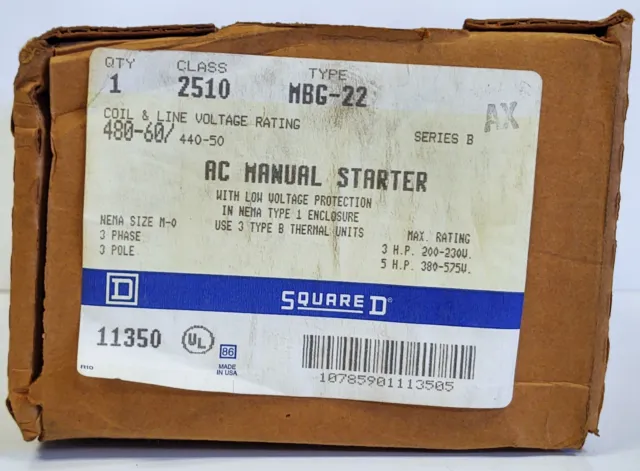 Square D 2510-MBG-22 2510MBG22 AC Non-Reversing Manual Starter