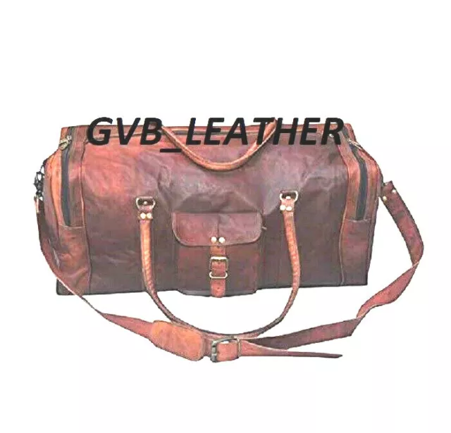 Men's Genuine Leather Vintage Duffle Weekend Garrments Overnight Travel Gym Bag