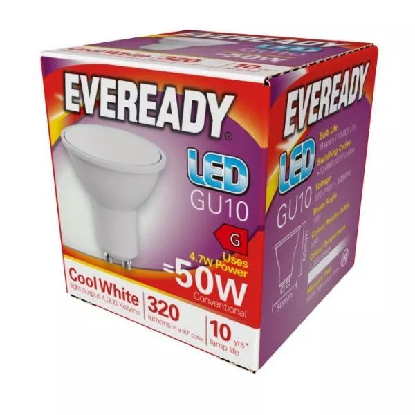 2/6/12 x Eveready LED GU10 Light Bulbs | 320 Lumens 4.7W 4000K | Cool White